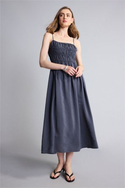 A-Line Square Neck Modal Midi Dress