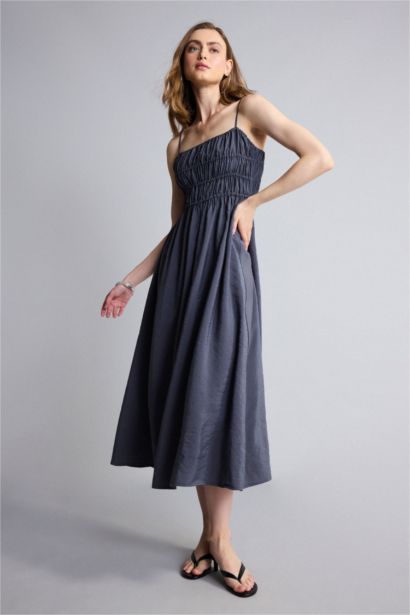 A-Line Square Neck Modal Midi Dress
