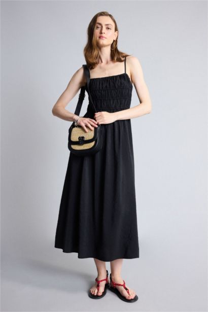 A-Line Square Neck Modal Midi Dress