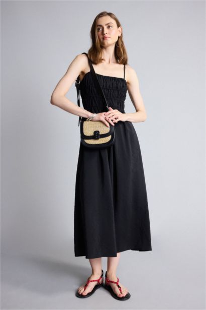 A-Line Square Neck Modal Midi Dress