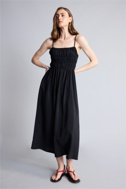 A-Line Square Neck Modal Midi Dress