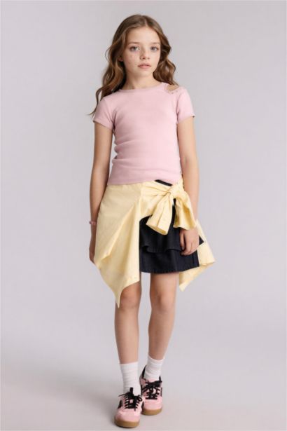 Girl Crew Neck Ribbed Short Sleeve T-Shirt