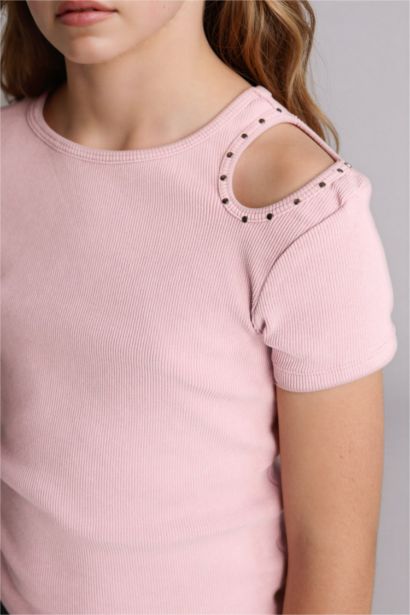 Girl Crew Neck Ribbed Short Sleeve T-Shirt