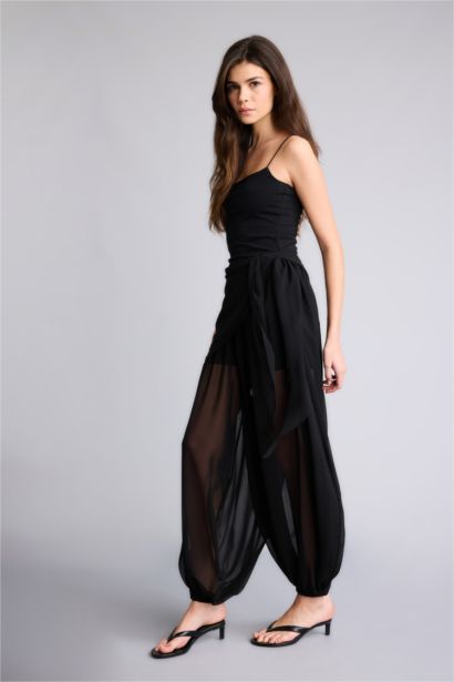 بنطرون شيفون بالون فيت وخصر عادي