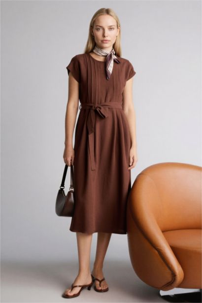Round Collar Linen Blended Batwing Dress