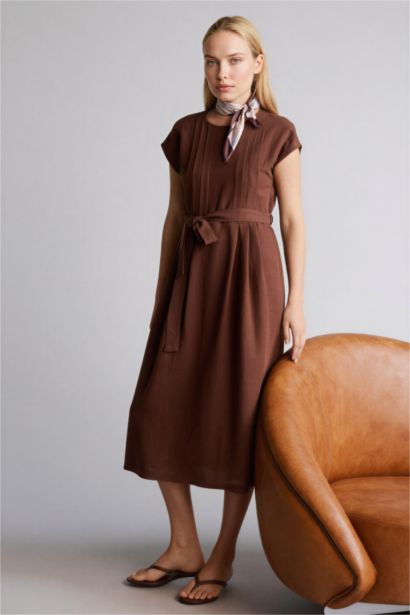 Round Collar Linen Blended Batwing Dress