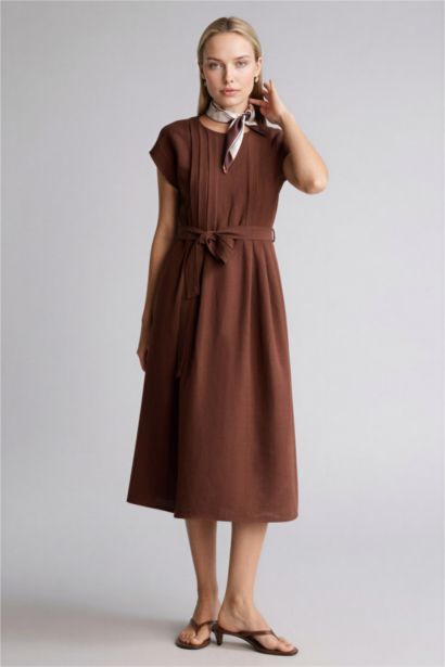 Round Collar Linen Blended Batwing Dress