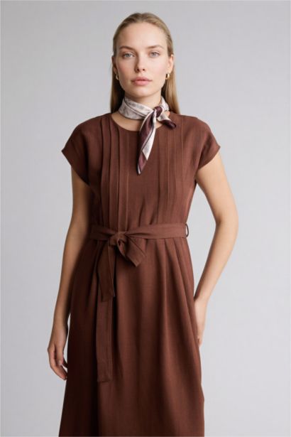 Round Collar Linen Blended Batwing Dress