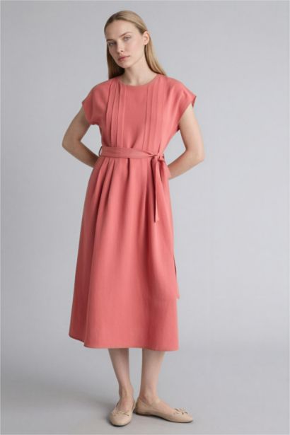 Round Collar Linen Blended Batwing Dress