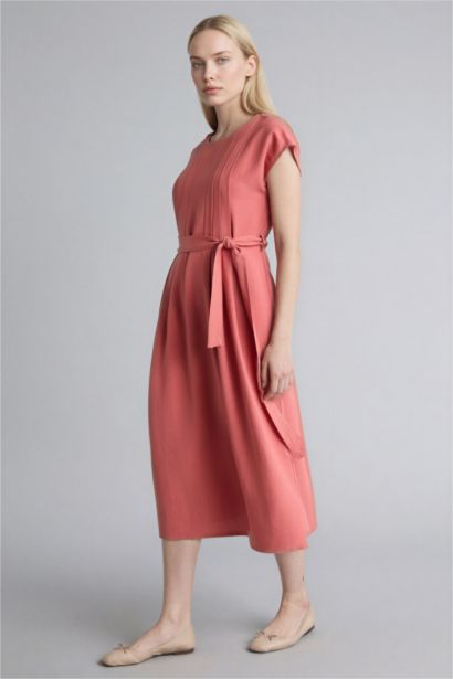 Round Collar Linen Blended Batwing Dress
