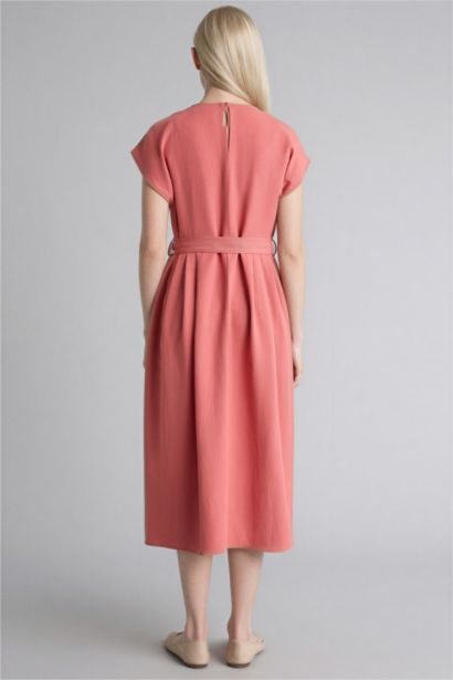 Round Collar Linen Blended Batwing Dress