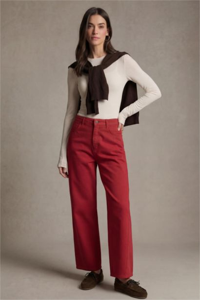 %100 Pamuk Baggy Fıt Normal Bel Gabardin Pantolon