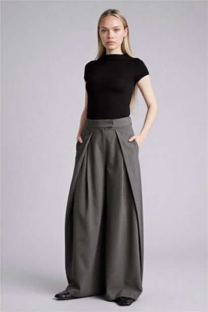 بنطرون جينز وايد ليج برجل واسع وخصر عالي