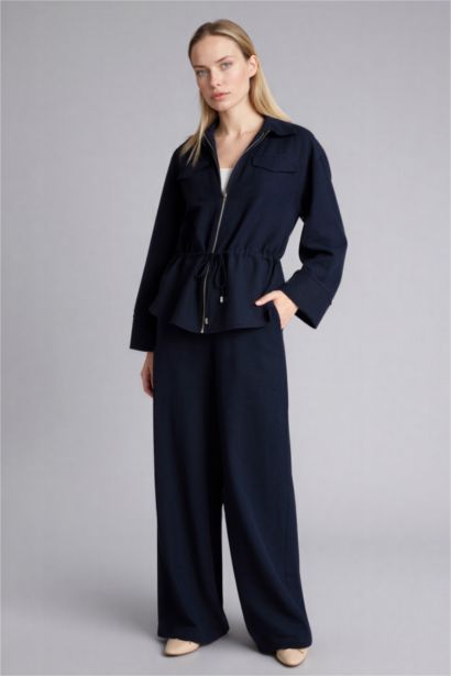 Straight Fit Linen Blended Wide Leg Trousers