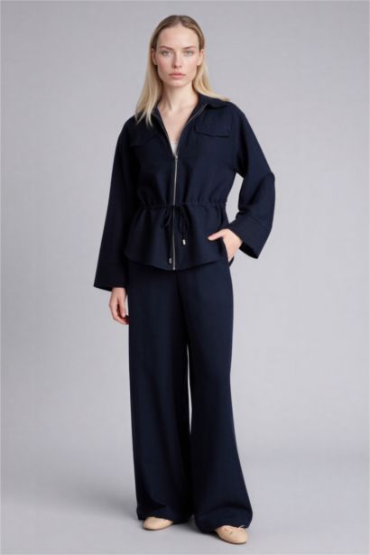 Straight Fit Linen Blended Wide Leg Trousers