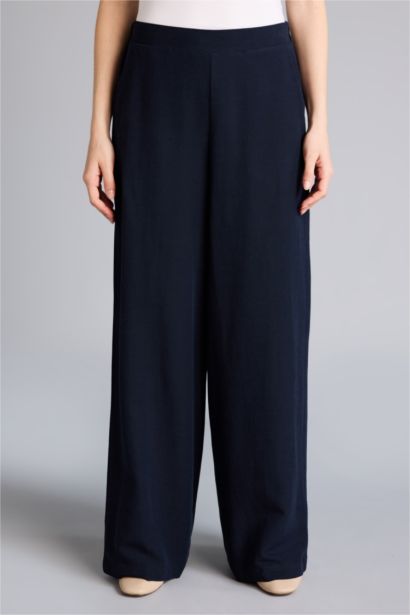 Straight Fit Linen Blended Wide Leg Trousers
