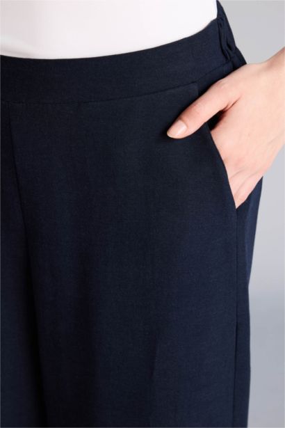 Straight Fit Linen Blended Wide Leg Trousers