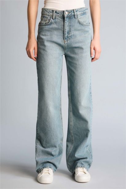 90's Wıde Leg Yüksek Bel Uzun Jean Yıkamalı Pantolon