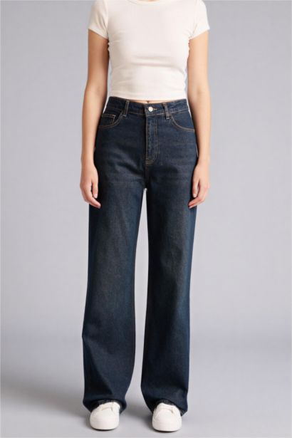 بنطلون جينز وايد ليج برجل واسع وخصر عالي