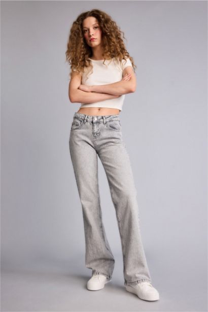 Bootcut Düşük Bel Uzun Jean Yıkamalı Pantolon