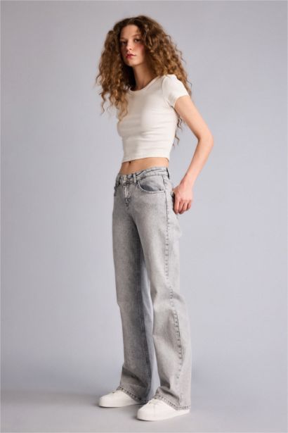 Bootcut Düşük Bel Uzun Jean Yıkamalı Pantolon