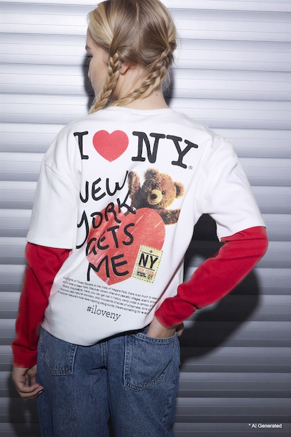 %100 Pamuk I Love NY Oversıze Tişört Kız Çocuk