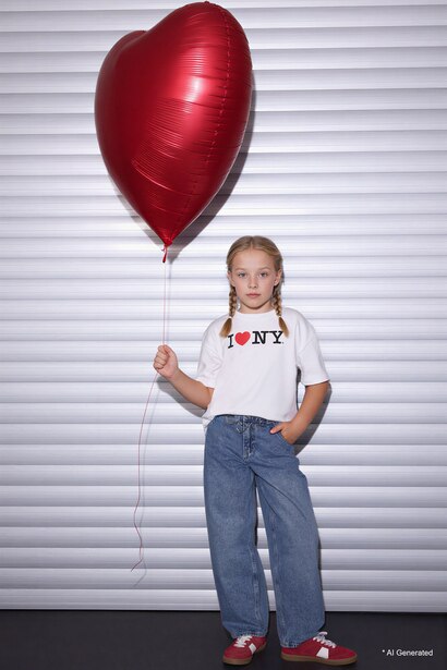 %100 Pamuk I Love NY Oversıze Tişört Kız Çocuk