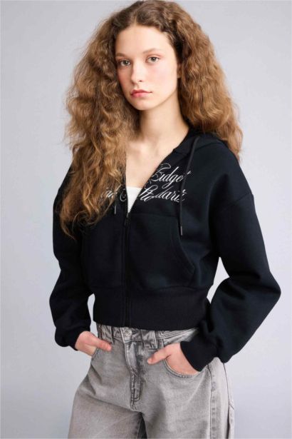 Regular Fit Zipper Printed Cardigan