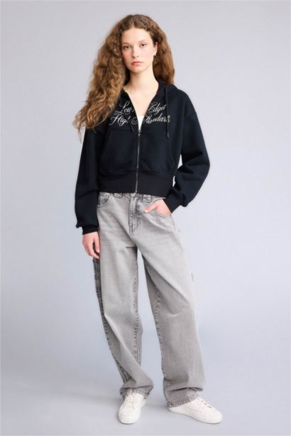 Regular Fit Zipper Printed Cardigan