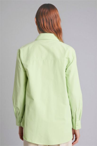 تونيك قميص كم طويل بوبلين قصة عادية