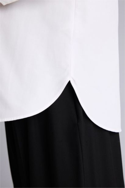 تونيك قميص كم طويل بوبلين قصة عادية