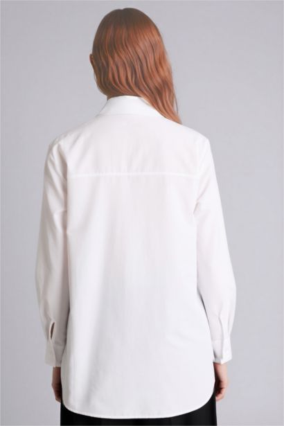 تونيك قميص كم طويل بوبلين قصة عادية