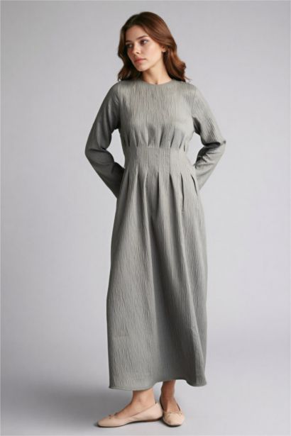 Crew Neck Crinkle Fabric Dress