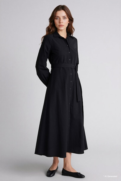 Shirt Collar Poplin Long Sleeve Dress