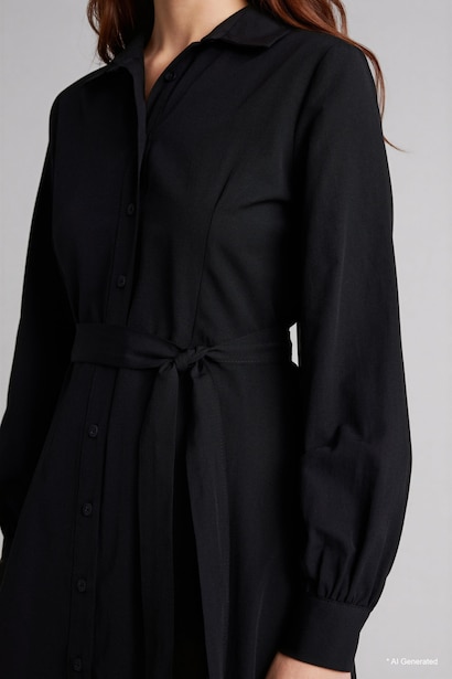 Shirt Collar Poplin Long Sleeve Dress