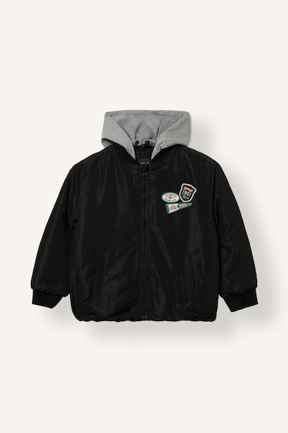 Boy Windproof Removable Hood Zippered Bomber Jacket
