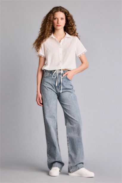 Regular Fıt Bebe Yaka Dokulu Kısa Kollu Gömlek