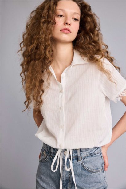 Regular Fıt Bebe Yaka Dokulu Kısa Kollu Gömlek