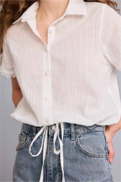 Regular Fıt Bebe Yaka Dokulu Kısa Kollu Gömlek