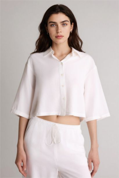 Oversıze Keten Karışımlı Gömlek