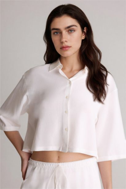 Oversıze Keten Karışımlı Gömlek