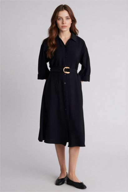 فستان بكم قصة عادية بياقة قميص