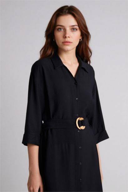 فستان بكم قصة عادية بياقة قميص