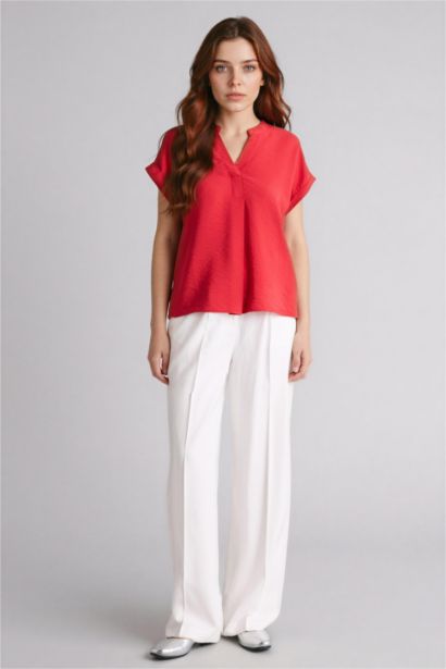 Regular Fit Crew Neck Short Sleeve Blouse