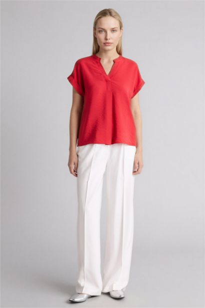 Regular Fit Crew Neck Short Sleeve Blouse