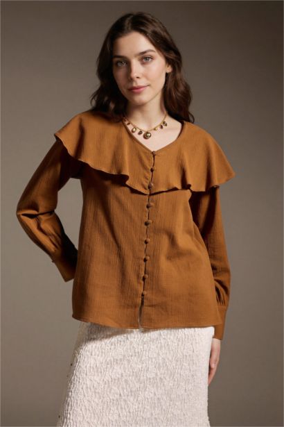 Regular Fit Crinkle Fabric Long Sleeve Tunic