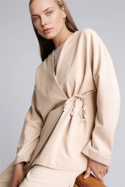 تونيك كم طويل من مزيج الكتان قصة عادية