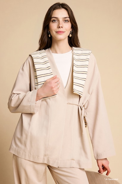 Regular Fit Linen Blended Long Sleeve Tunic