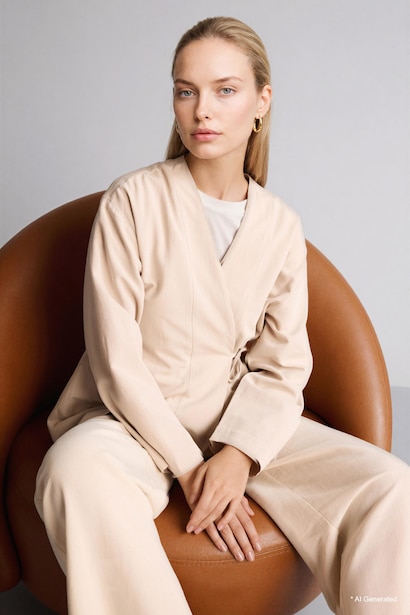 Regular Fit Linen Blended Long Sleeve Tunic