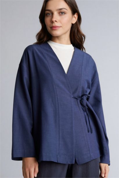 تونيك كم طويل من مزيج الكتان قصة عادية